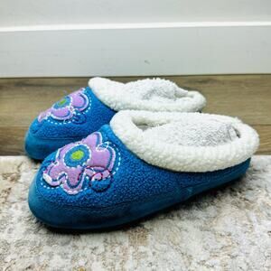 Acorn blue flower embroidered kids slippers size 1-2